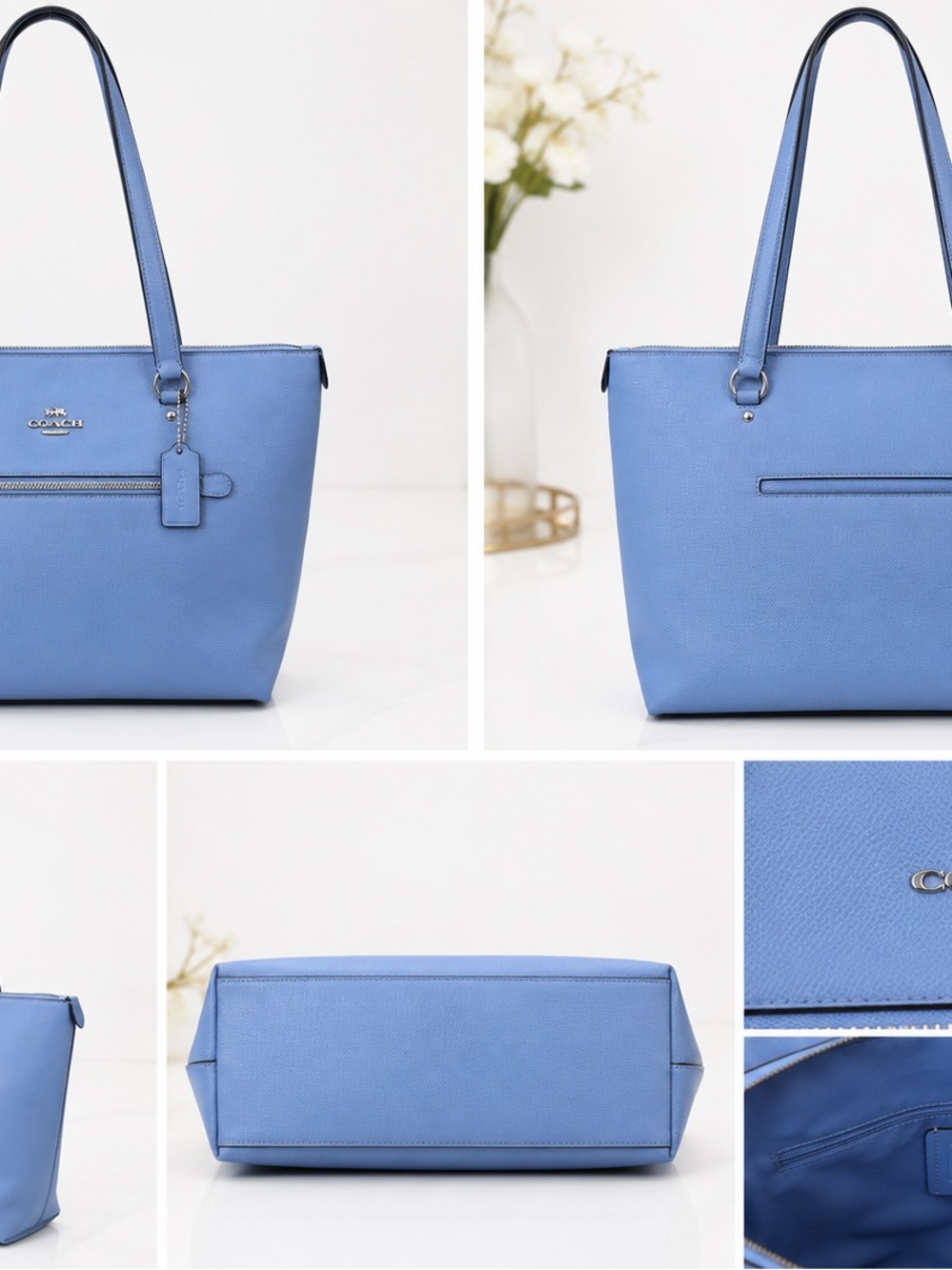 Coach Sky Blue Pebbled Leather Tote